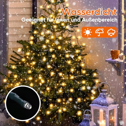 SALCAR 3m Christbaumbeleuchtung mit Ring und 10 Girlanden, 350er LED Weihnachtsbaum Lichterkette Überwurf Wasserdicht für 120cm bis 350cm Tannenbaum, Warmweiß
