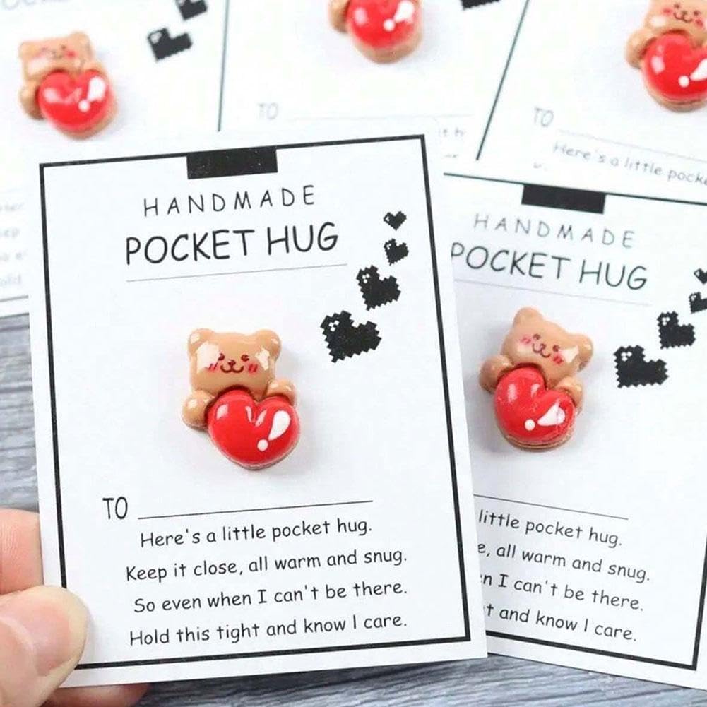 Un pequeño abrazo de oso de bolsillo, enviándote un abrazo de oso con tarjetas positivas, adornos emocionales, soporte de tarjeta de oso Kee con saludo