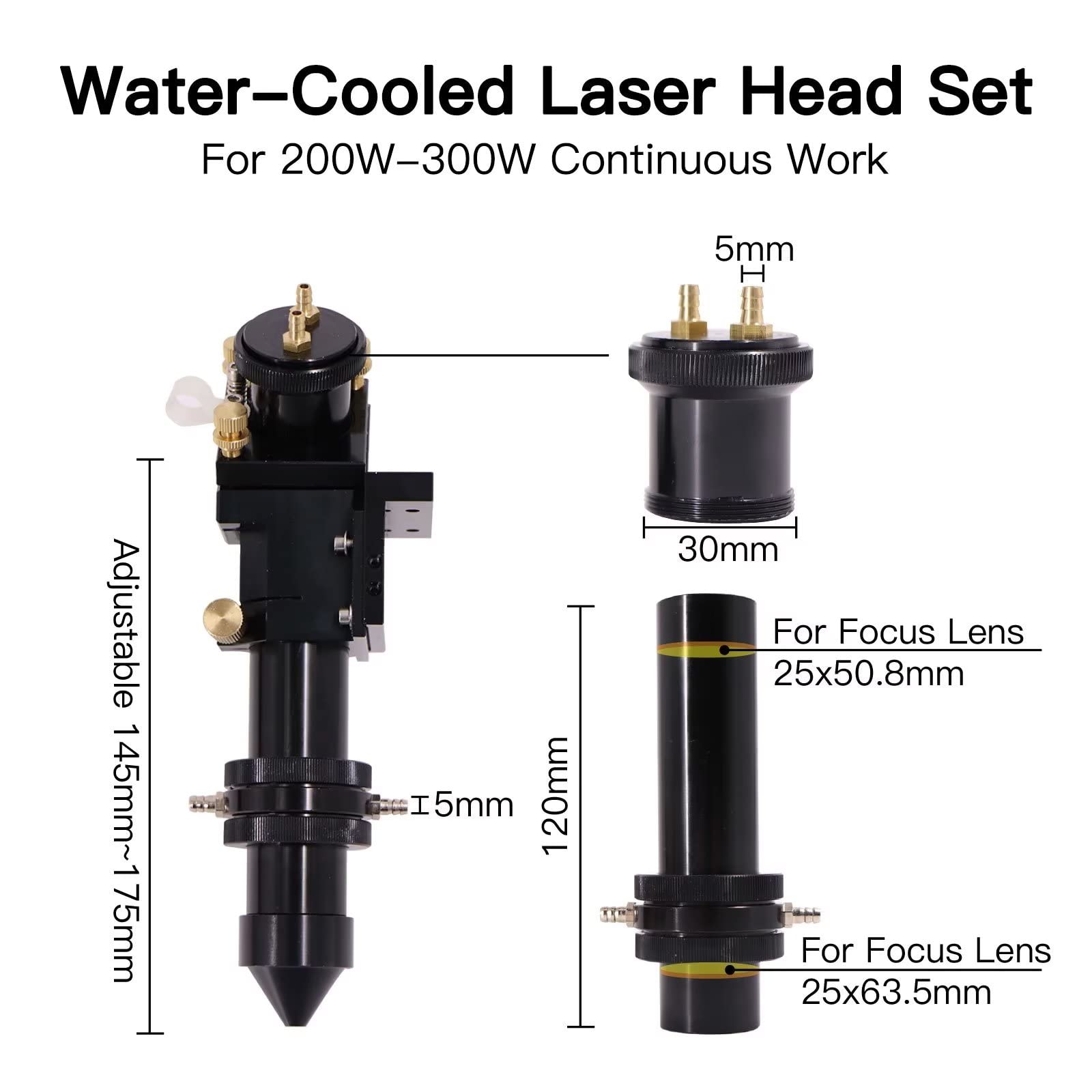 Set di Testine Laser CO2 Raffreddate ad Acqua Con 1 PZ Lente di Messa A Fuoco Dia.25mm FL50.8mm e 3 PZ Cu/Specchio di Rame Dia.30mm per Laser Engraver Cutter Macchina