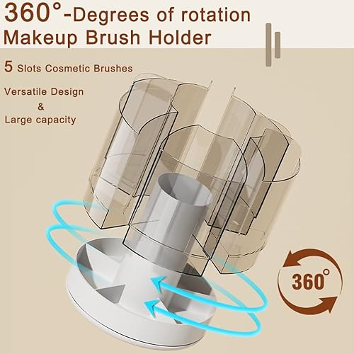 Miniatura 2 de Organizador de brochas de maquillaje giratorio de 360, soporte de brochas de maquillaje desmontable transparente de gran capacidad con 5 ranuras