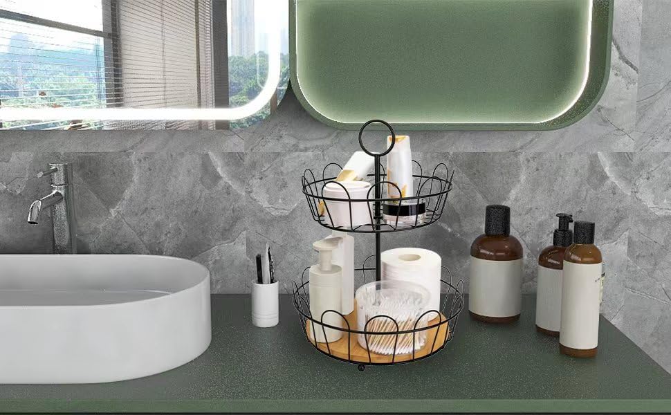 Miniatura 3 de Soporte de cesta de frutas de granja de 2 niveles, estante de almacenamiento de encimera de frutas y verduras, multifuncional, desmontable, soporte