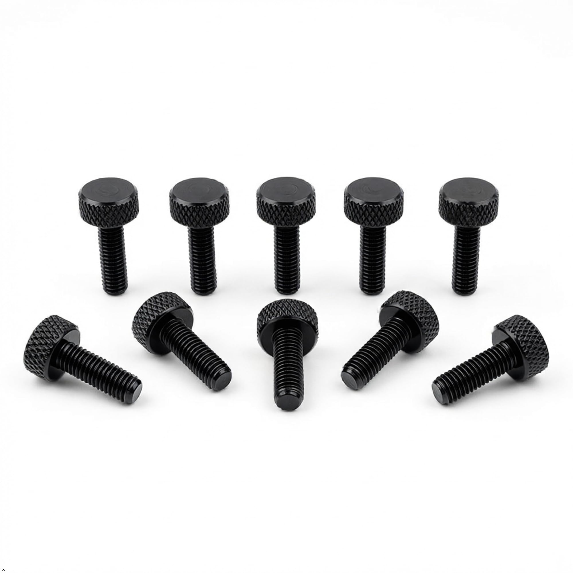 PrecisionGeek® M4 × 15 mm Rändelschrauben – 7075 Aluminium schwarz eloxiert – Flachkopf – Ø10 mm Kopf – Daumenschrauben für Metall, Holz, Acryl, Maschinen & Gehäusebau – Set mit 10 Stück