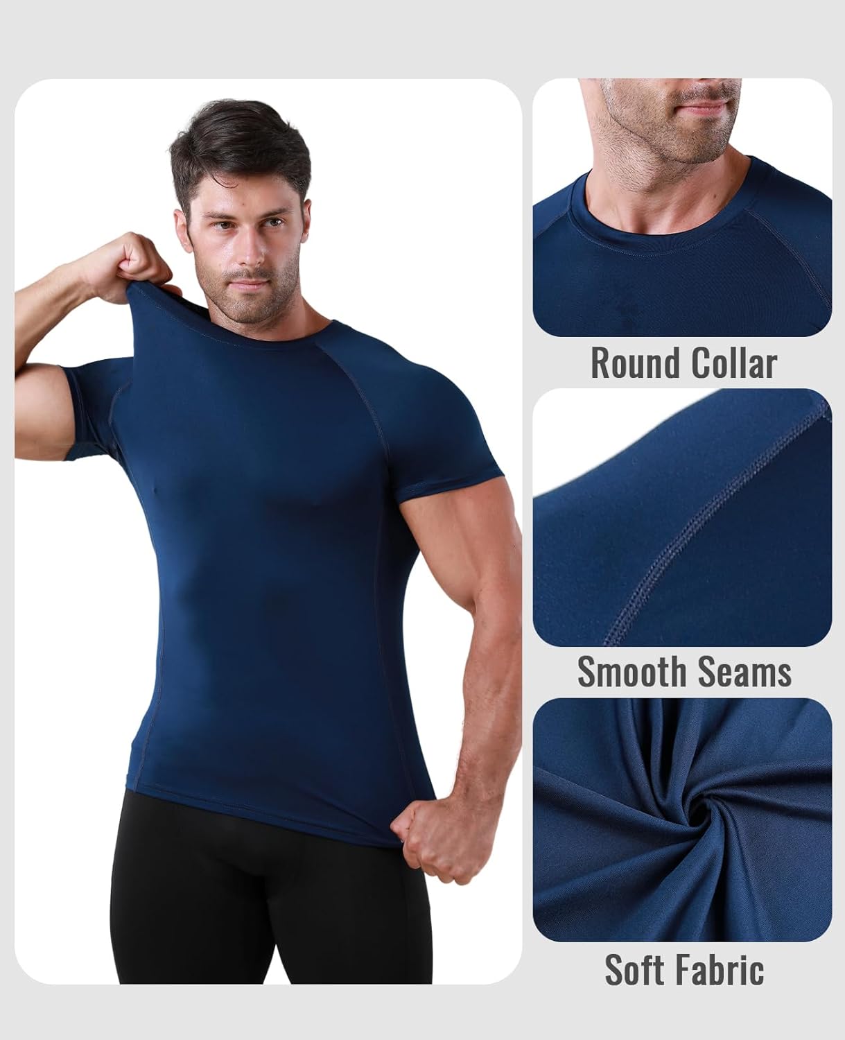 Niksa Men's Compression Shirts, Compression Shirts for Men Short Sleeve Athletic, Quick Dry Workout T Shirts Base Undershirt - Image 3