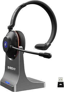 SVBONY SVN H1 Wireless Headset with Mic for Work, Bluetooth Headset with Joystick Mute and ENC Noise Cancelling, USB Dongle, Charging Base for Call Center, Cell Phones, Computer