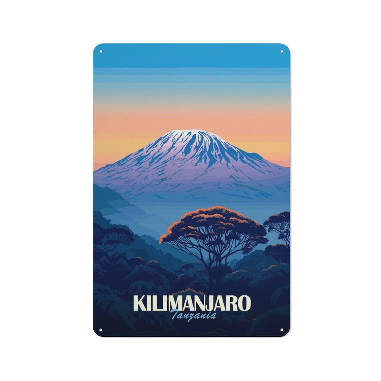 Tin Sign 30x20cm with Kilimanjaro Mountain for Garage Wall, Retro-style Decor, for Room Styling Across Garages And Workshops
