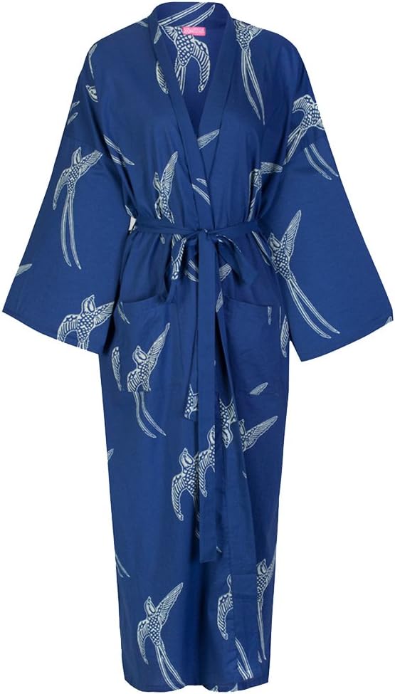 Kimono Robe Yukata Dressing Gown for Women - Light Hand-Printed Bathrobe Bridesmaid Bridal Wrap Bath Robe