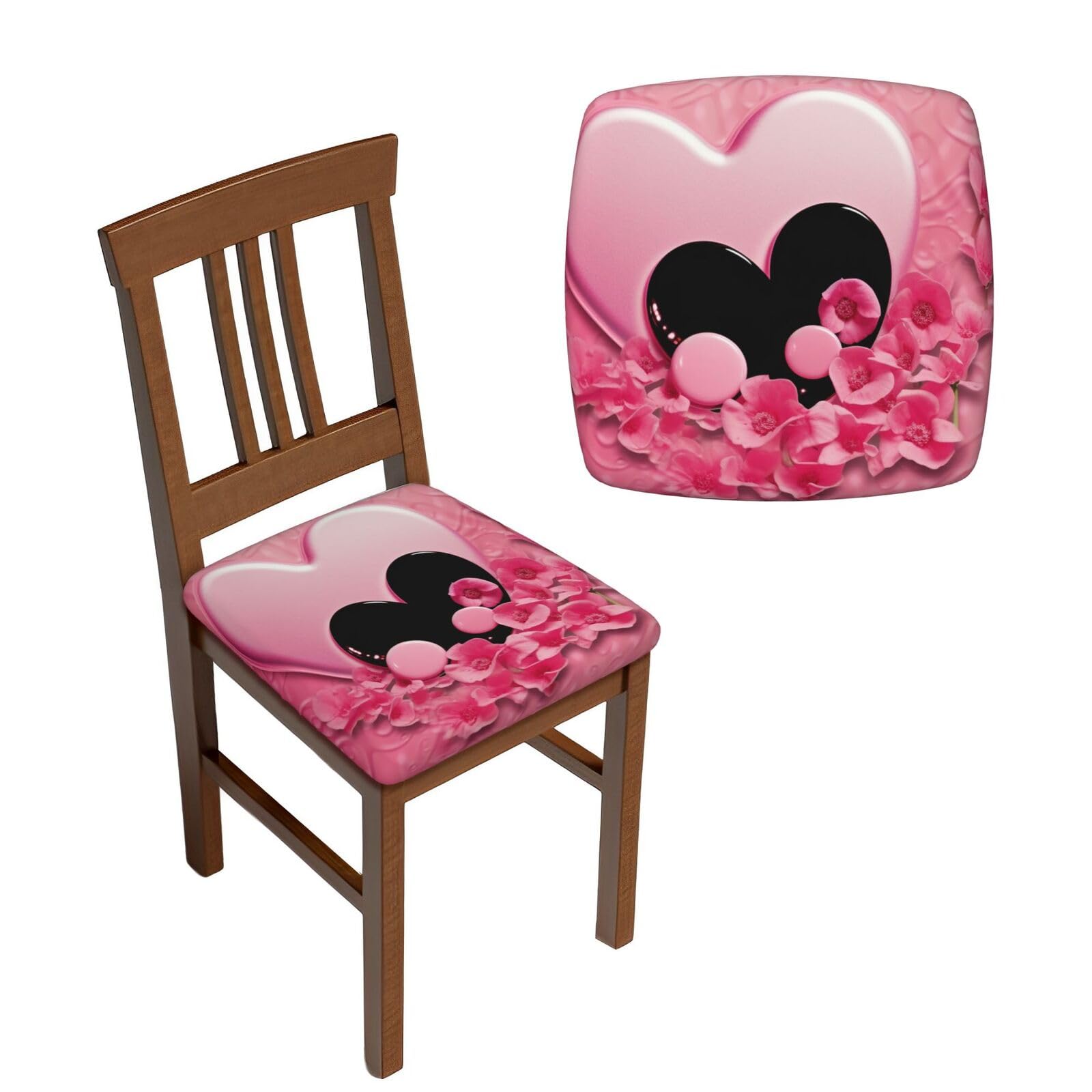 NONHAI 6PCS Dining Chair Seat Covers Set Love Pictures Stretch Removable Chairs Covers Washable Seat Cushion Slipcovers Protector for Dining Room Kitchen Chairs