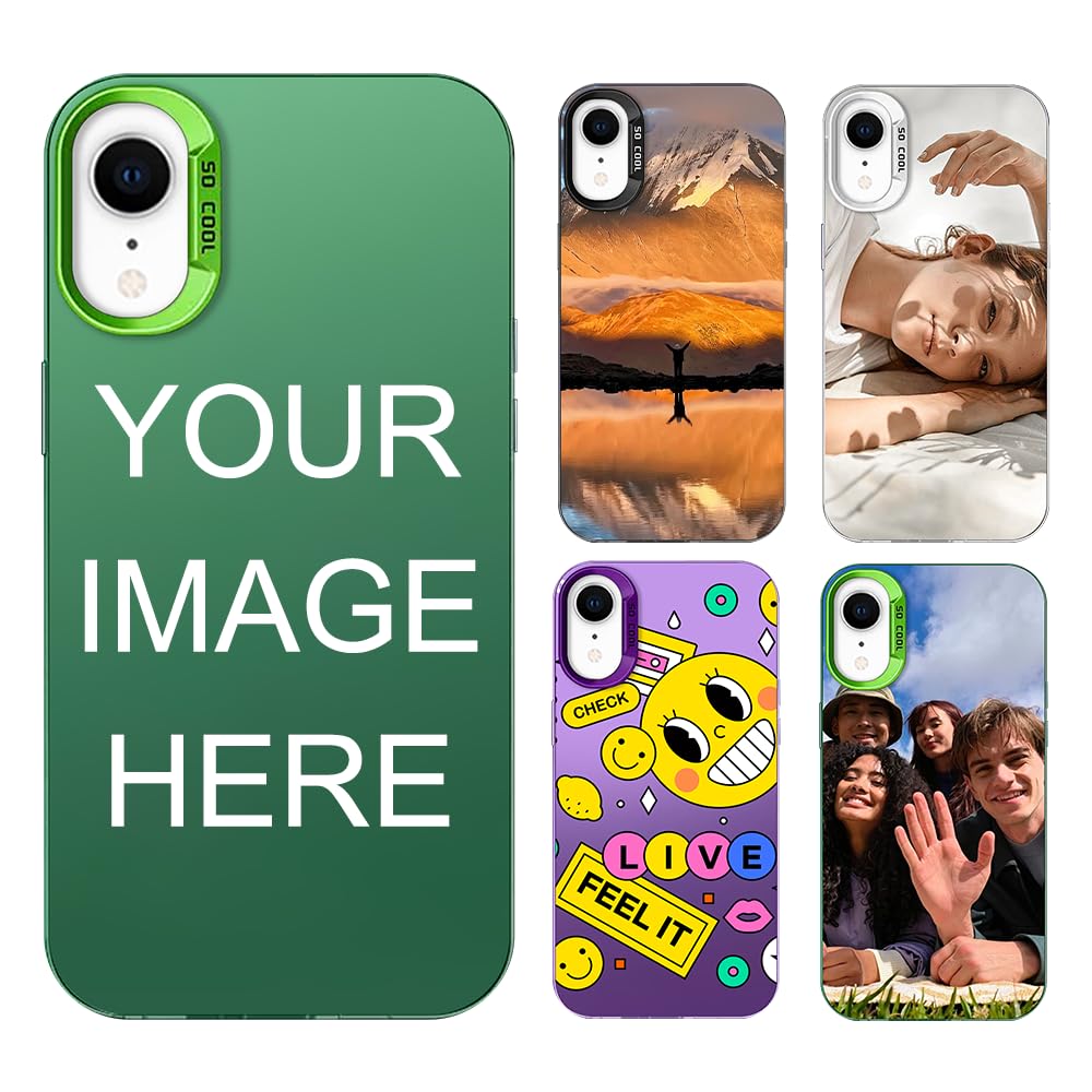AnNengJing Personalized Photo Phone Case - Hard TPU Protective Back Cover Customized for iPhone XR-Green