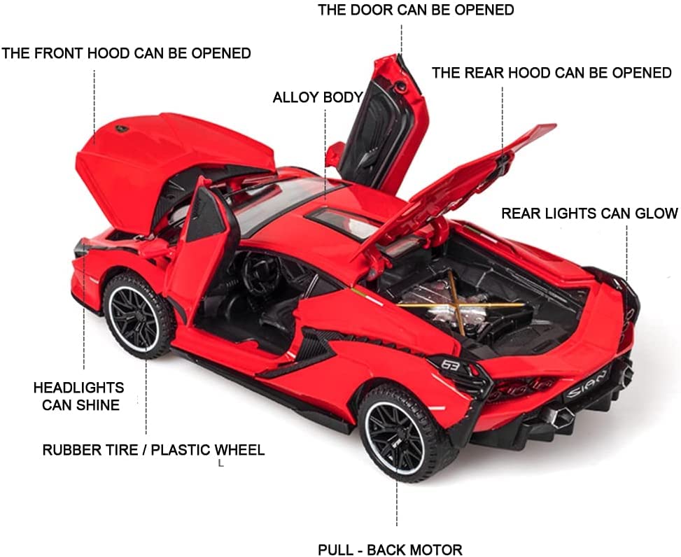 Image of Alloy Car Model Diecasts Metal Toy with Sound /Light /Pull-Back Off-Road Vehicles Car Model Collection Kids Toys Gift Multicolor Pack of 1 (Lambo RED)