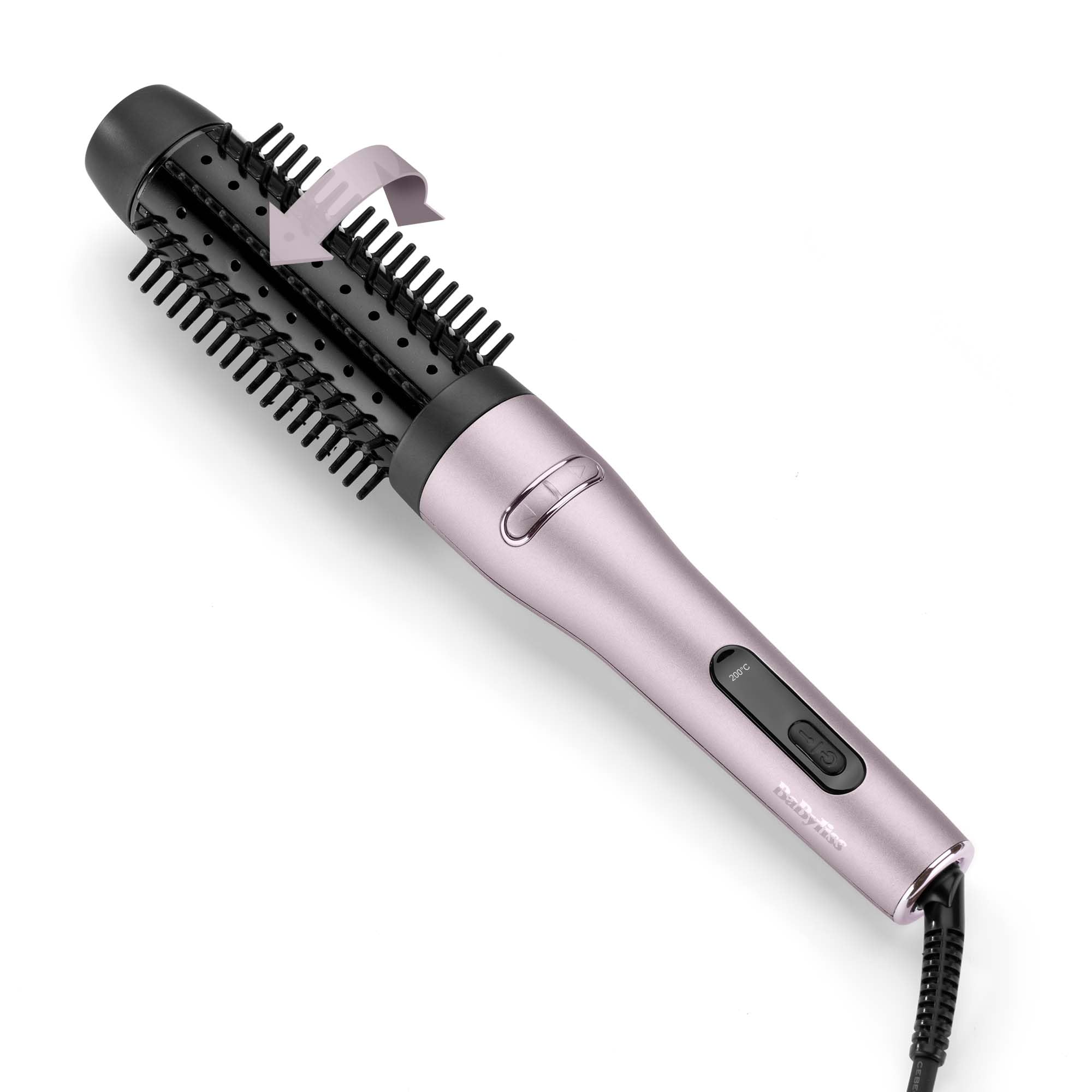 BaByliss Smooth Hot Brush, 42 mm rotierende beheizte Thermobürste, Flieder | Beheizte Rundbürste, Anti-Frizz-Ionen, Thermal Brush, 5 Temperaturstufen bis 200 °C, digitales Display, HSB500E