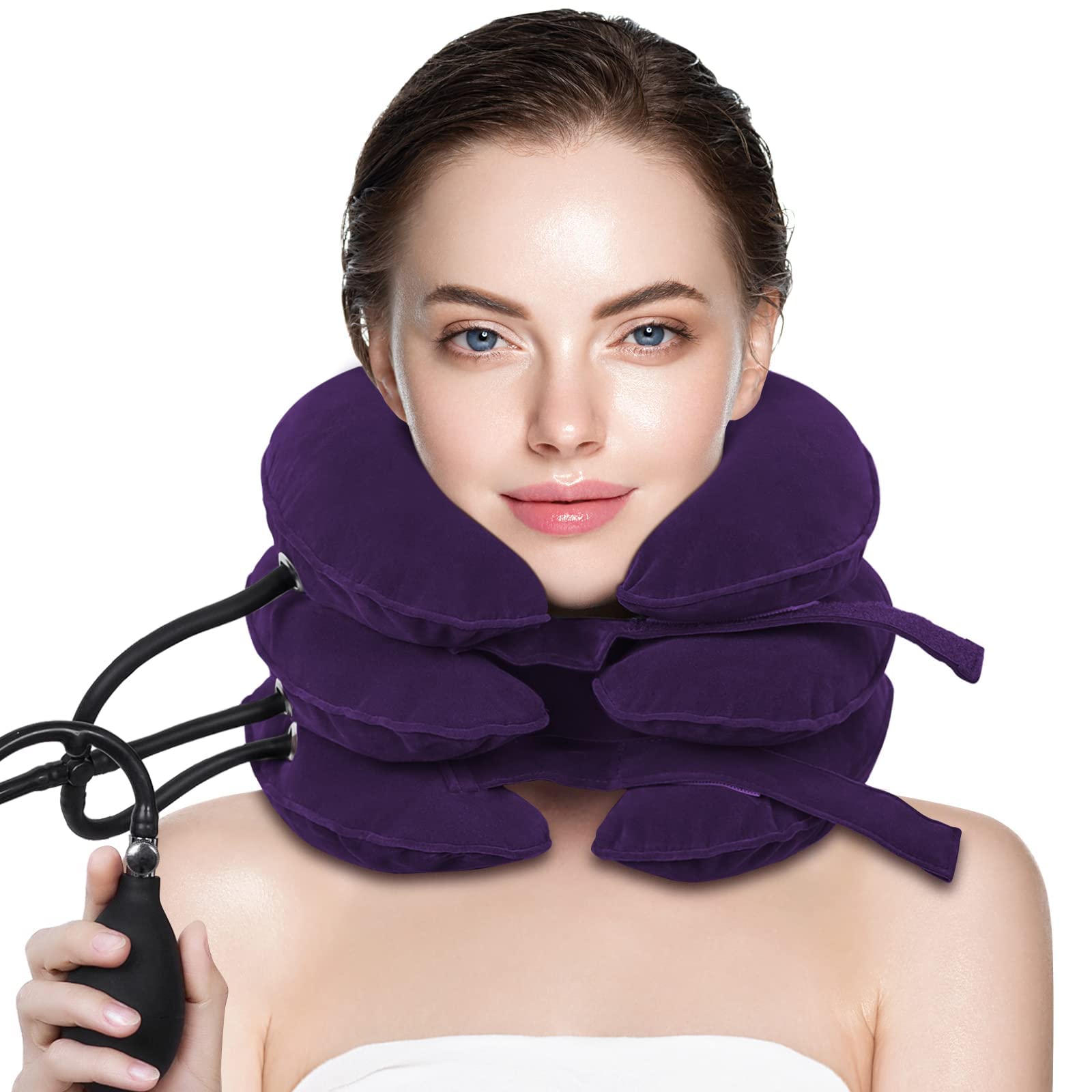 Cervical Neck Traction Device,Portable Neck Stretcher Cervical Traction Provide Neck Support and Neck Pain Relief,Neck Traction Devices for Home Use Neck Decompression(Purple)