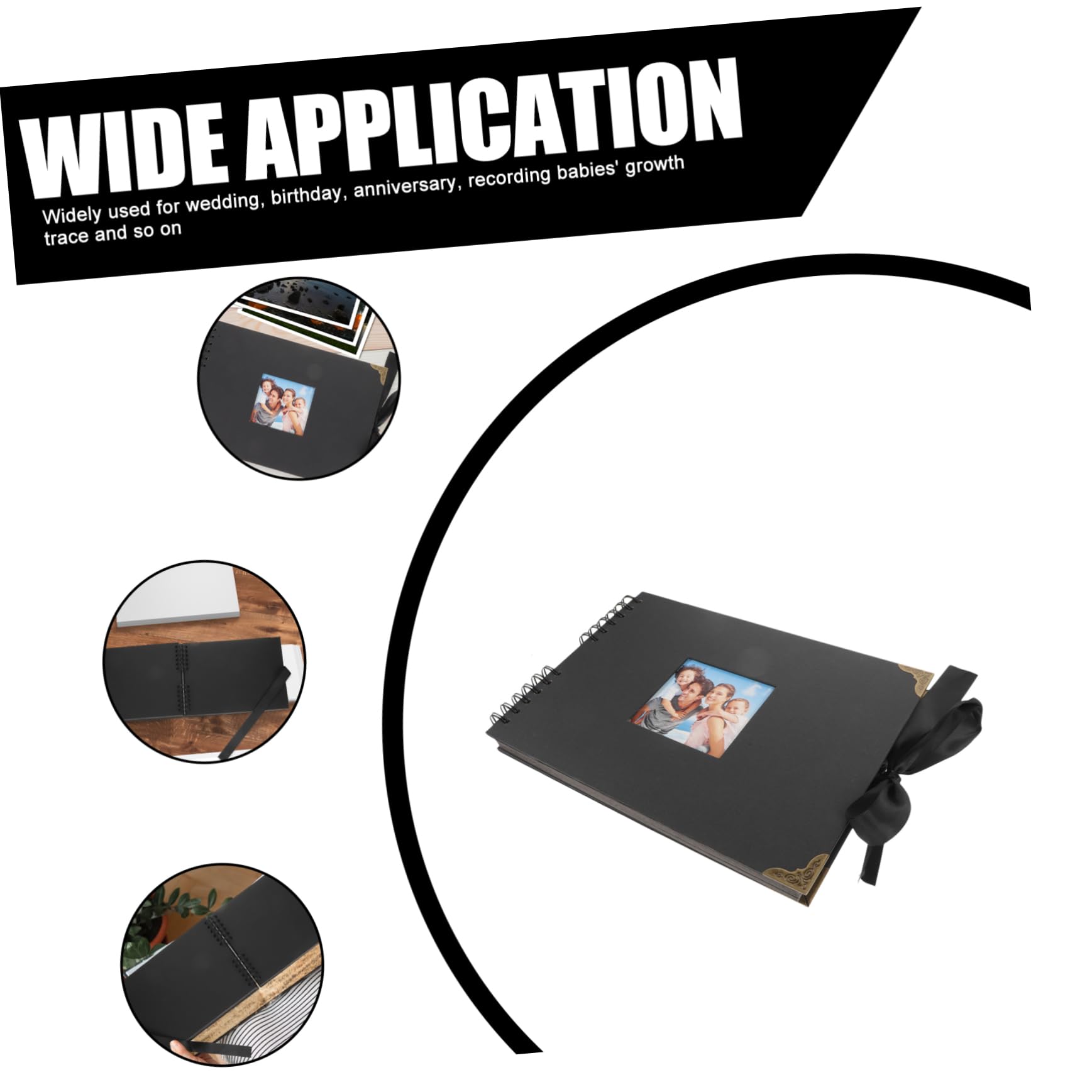 ibasenice Álbum de Fotos con de Premium y Cinta de Fotos DIY Autoadhesivo para Familiares y Regalos Negro