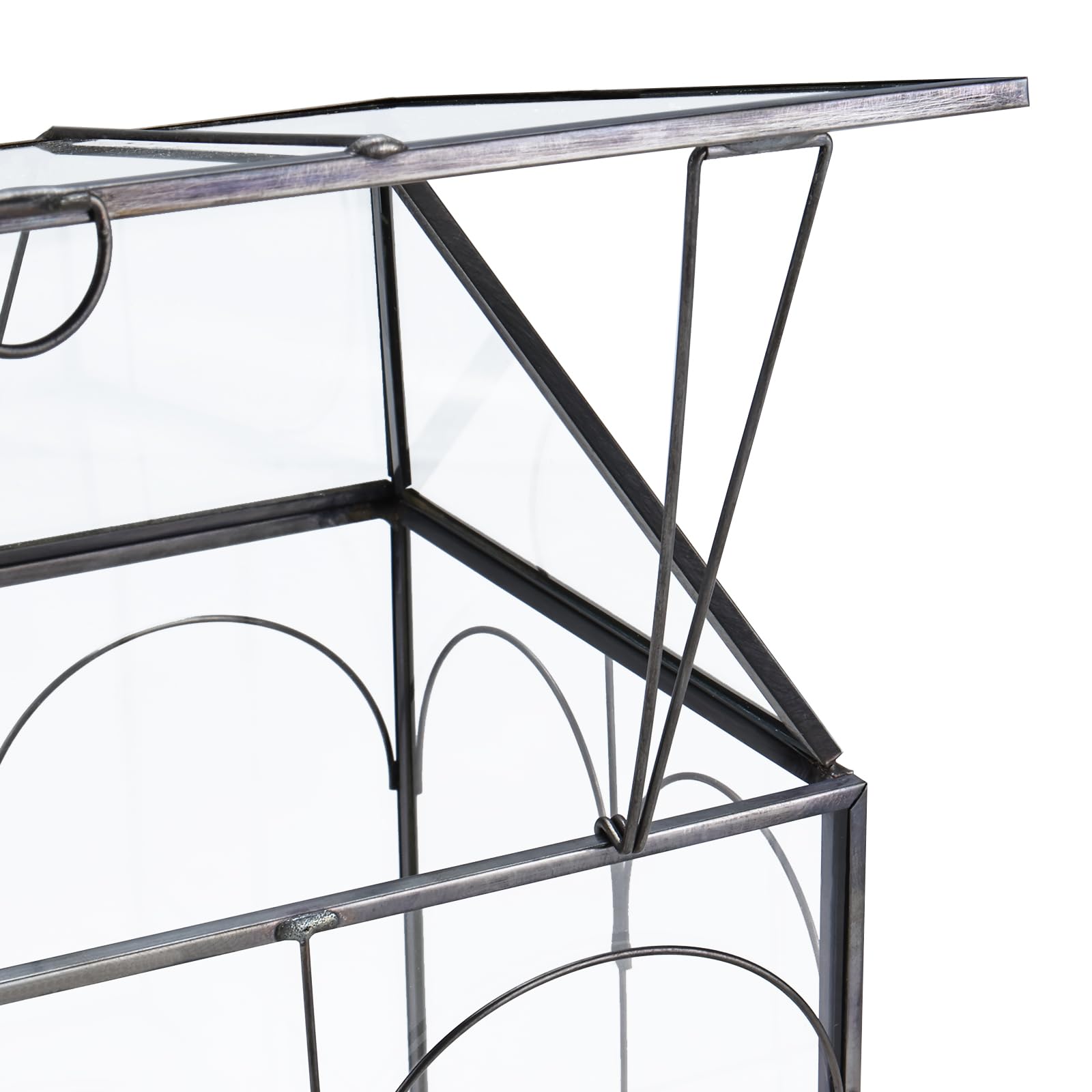 Homtone Maceta de terrario geométrica de 24 cm con bandeja, forma de casa, caja de cristal negra hecha a mano, maceta vintage en miniatura para suculentas, cactus, plantas de aire, negro
