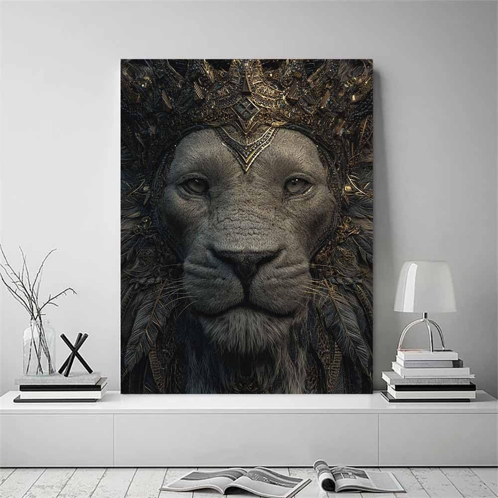 HUYEEI Lew głowa lwa druk na płótnie dekoracyjne wydruki ścienne plakaty ścienne zdjęcia do domu, salonu, sypialni korytarza(czarny165)-70x100 cm oprawione