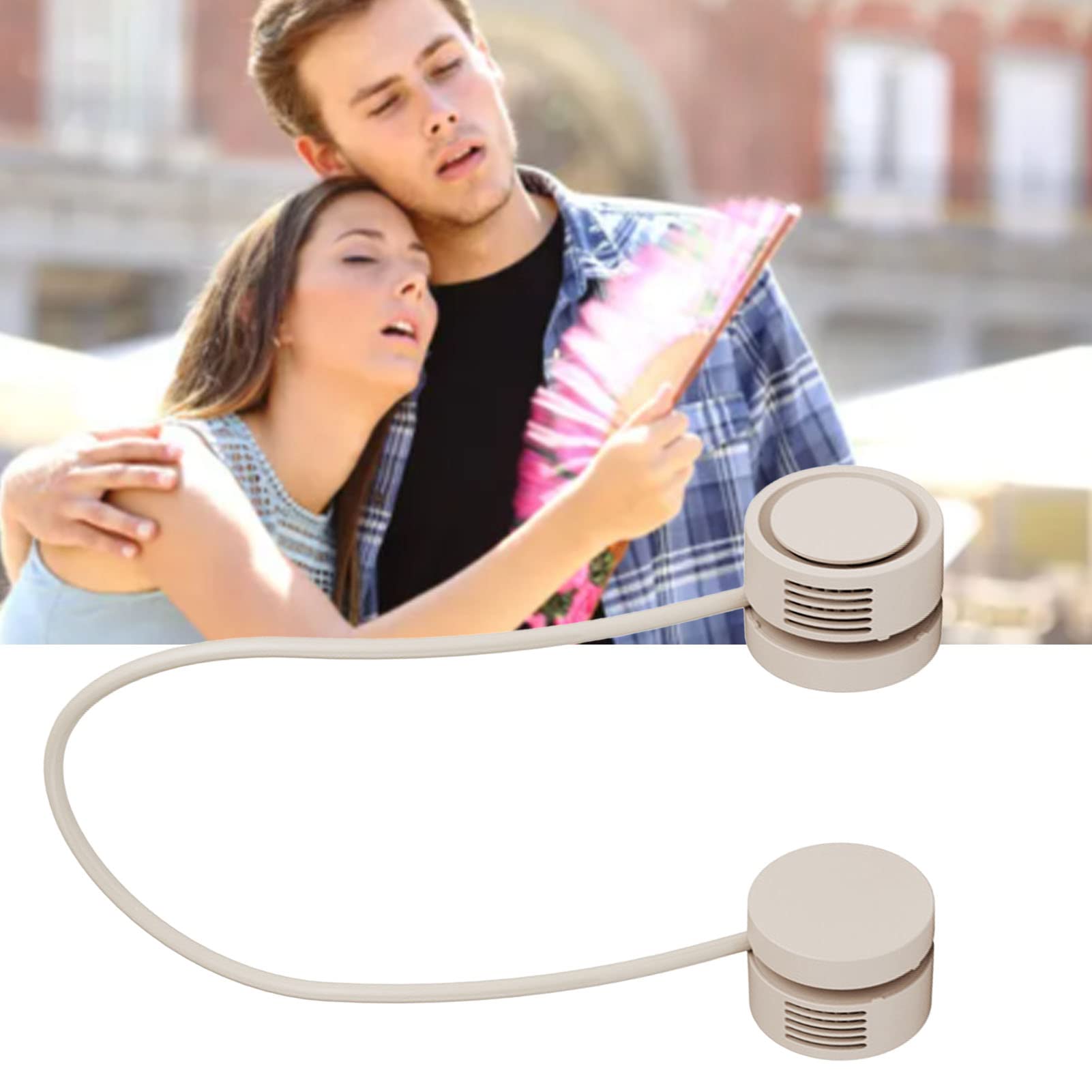 Fydun Ventilador de Cuello Portátil Mini USB de Carga Manos Libres Ventilador de Cuello Colgante sin Aspas con Función de Aromaterapia para Exteriores para Familias (Albaricoque)