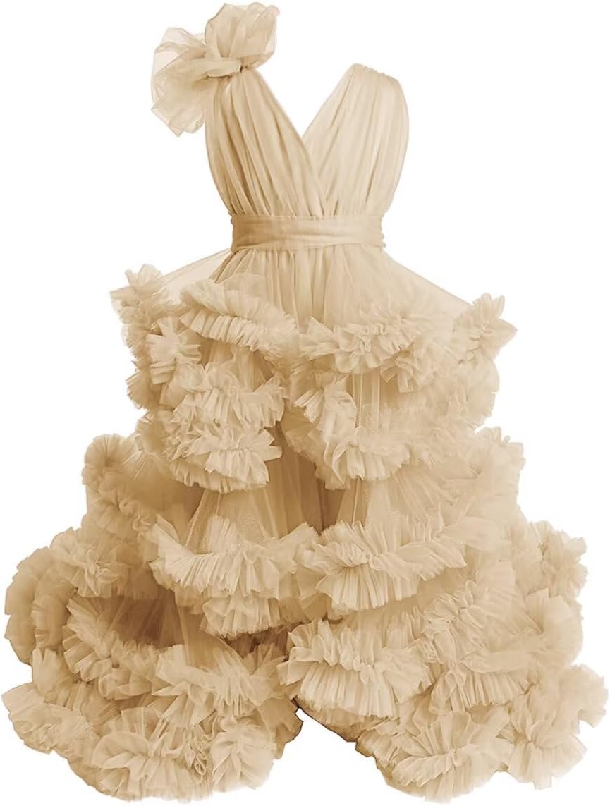Tulle Flower Girls Dresses for Wedding 2026 V-Neck Princess Prom Dress for Kids Toddler Birthday with Train
