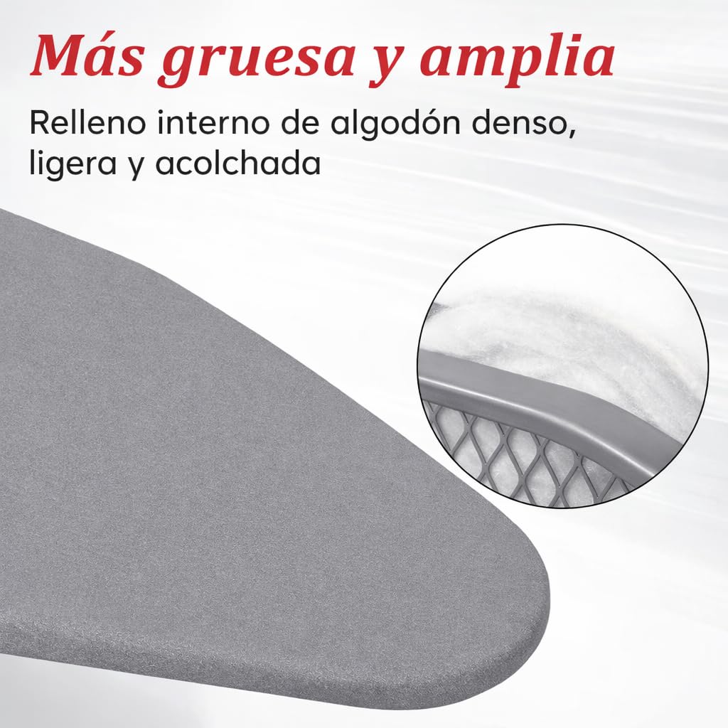Tabla de Planchar Grande y Plegable con Altura Regulable Desde 70 a 90cm | 120x35cm | Estructura metálica | Soporte de Plancha Antideslizante | Funda rellena de algodón Resistente al Calor | Ligera