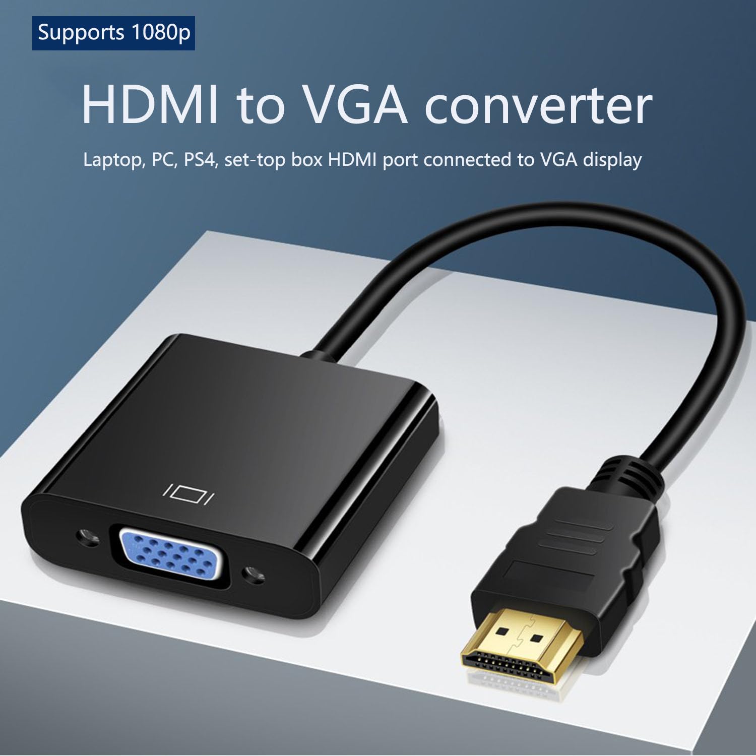 F49 HDMI To VGA Adapter With Audio Cable - 1080P Converter For Monitor/TV/Projector (50cm)