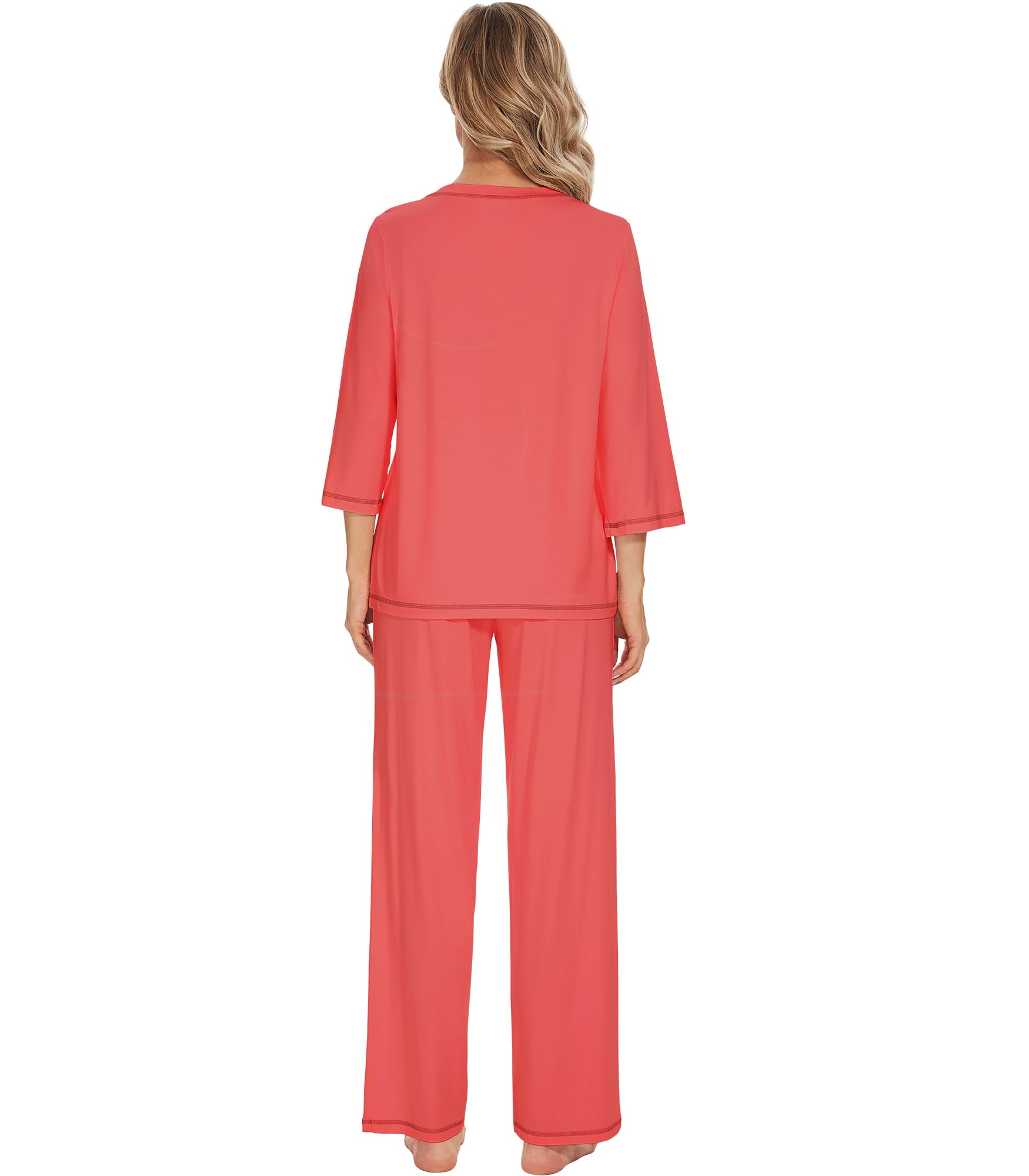 WiWi Pijama para mujer, viscosa de bambú, manga 3/4 y pantalones largos, conjunto de pijama suave, tallas S-XXL