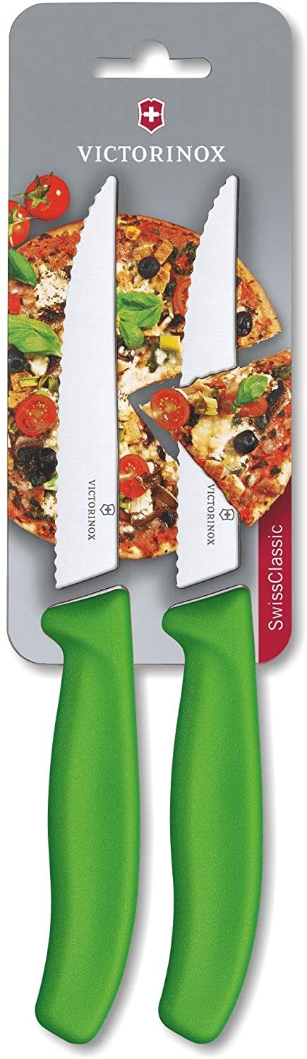 Victorinox Swiss Classic Gourmet Lot de 2 Couteaux à Steak, Tranchant Denté Acéré, Vert