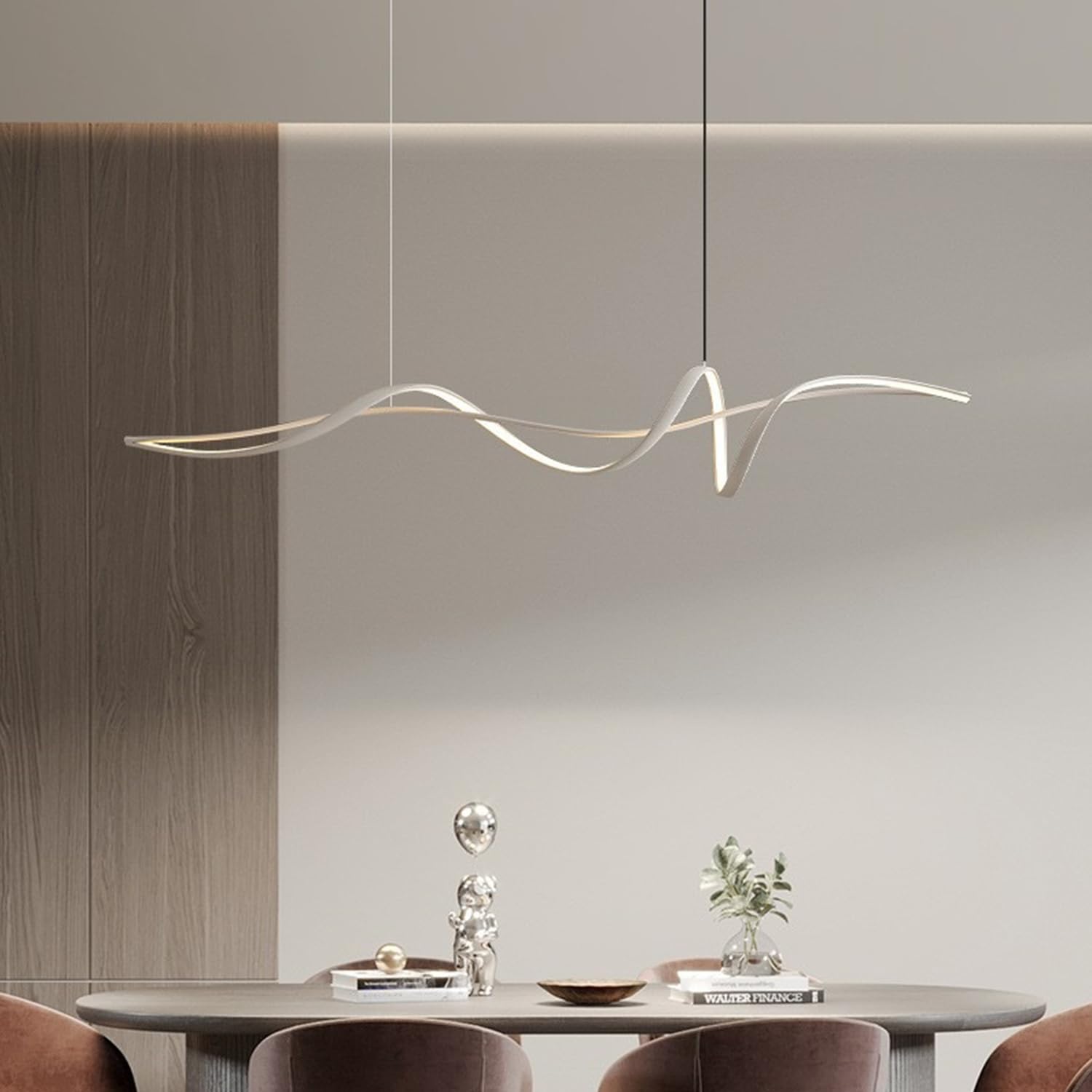 LED Dimmable Pendant Lamp Dining Table Modern Pendant Lamp Spiral Design Pendant Lamp Dining Table Lamp with Remote Control Dining Room Lamp for Living Room Kitchen Office Pendant Lamp (White, L120cm)