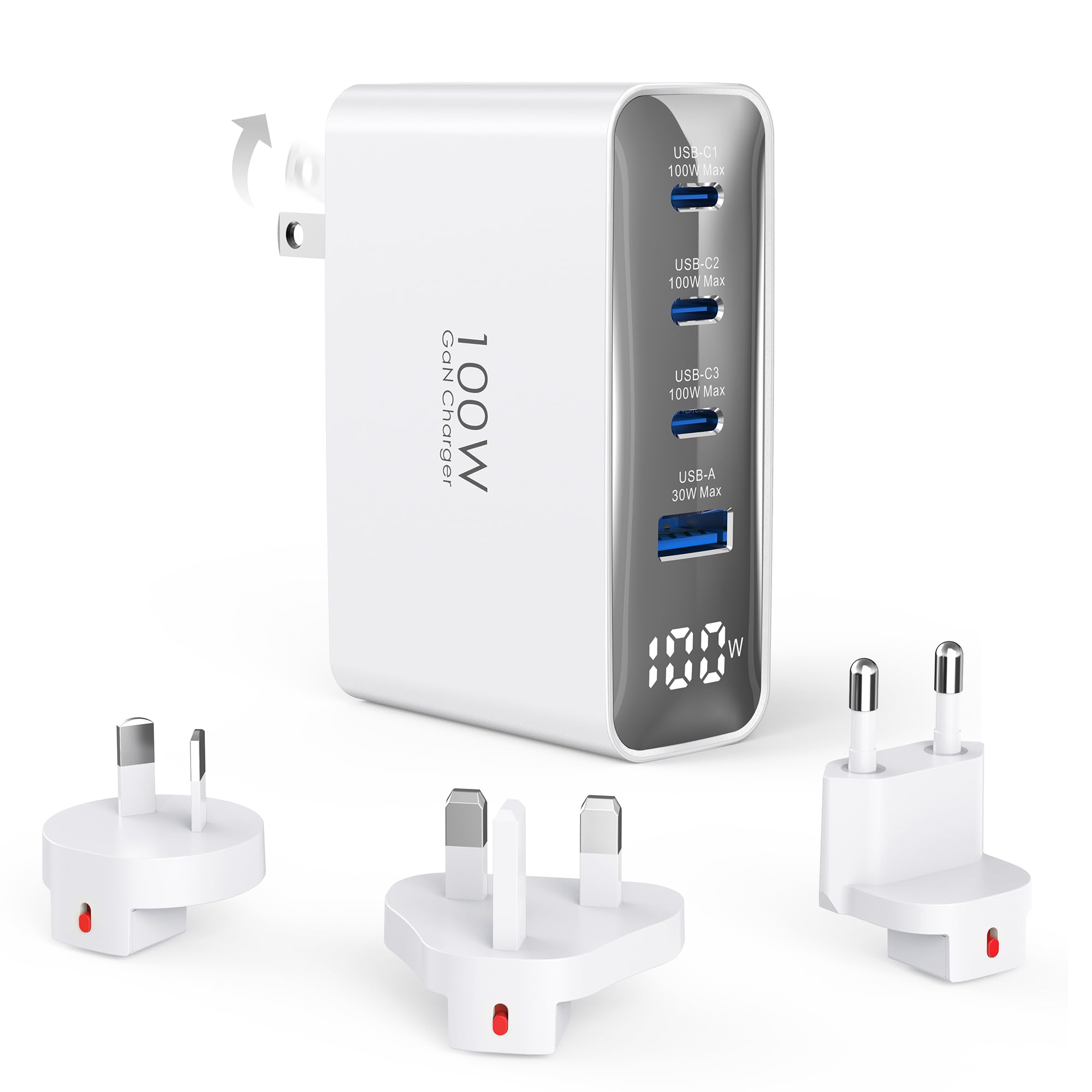 100W USB C Ladegerät, 4-Port Schnellladegerät mit LED Display
