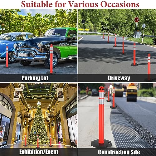 ERGOMASTER 6 Pack Traffic Safety Cones Delineator Post Cone with Base for Parking Lot, 45 Inch Parking Pole Barrier for Traffic Control, Construction Sites, Facility Management