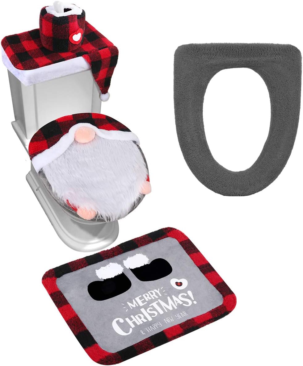 DFantiX Gnome Toilet Seat Cover and Rug Set of 5, Funny