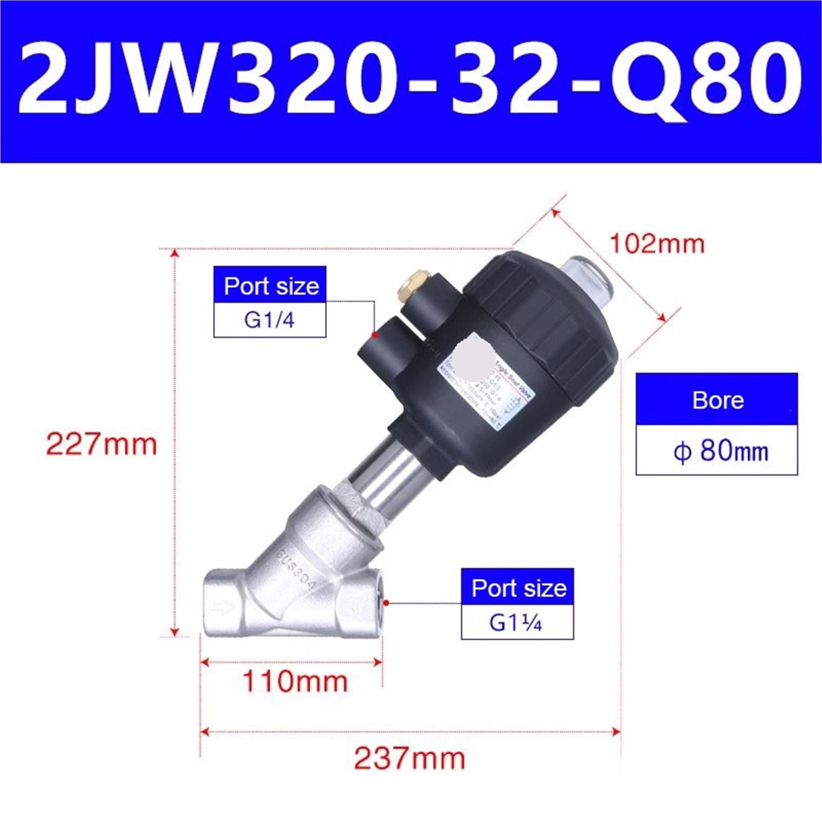 304 Edelstahl 2JW Eckventil 2/2 Weg Flüssigkeitsregelventil 2JW150-10 15/200-25/250-25/320-32Q40/50/63/80(2JW320-32-Q80)