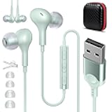 ASKUBSKU USB Headset with Microphone for PC 7.5 Ft Cable, USB A Headphones for Computer, Wired USBA Earbuds with Mute Stereo Noise Canceling Call Cord Earphones for Laptop for Surface Switch, Green