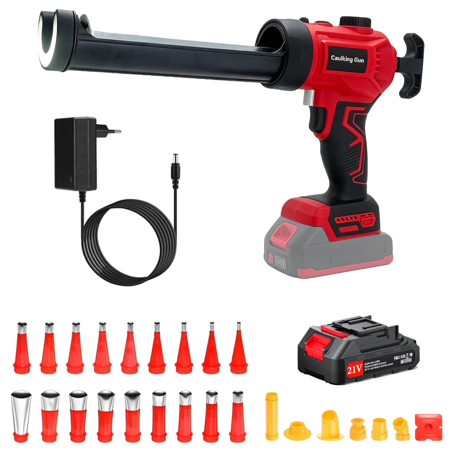 Battery Cartridge Gun Compatible für Makita 18 V Electric Silicone with 1x2000 mAh Brushless Motor Electric Caulking Gun für 300 ml Cartridges Battery Cartridge Press Kartuschenpistole with LED(Rot)