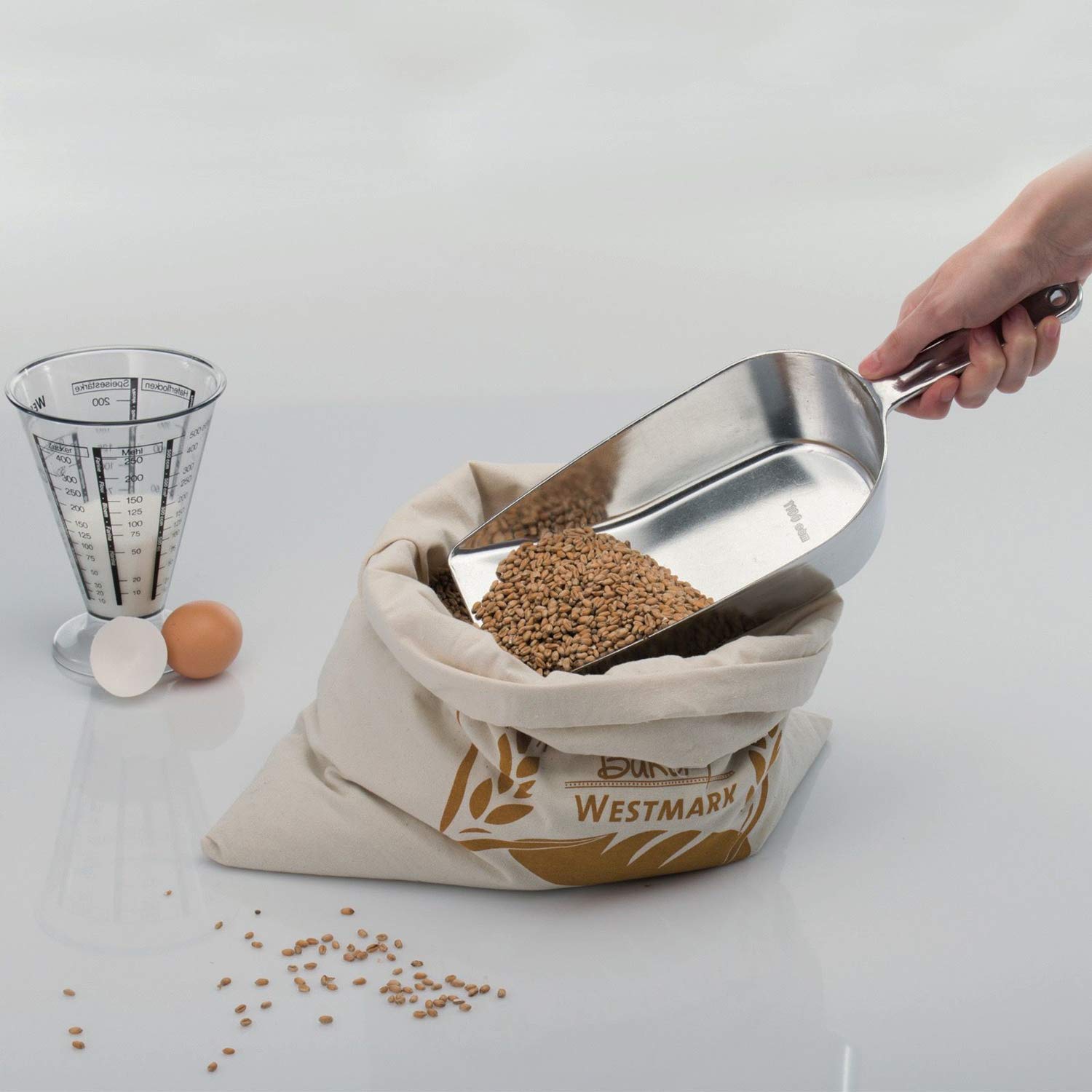 Westmark Łyżka do pieczenia/ważenia/napełniania, pojemność: 1100 ml (ok. 1000 g mąki), aluminium, Hygia, srebro, 91812291