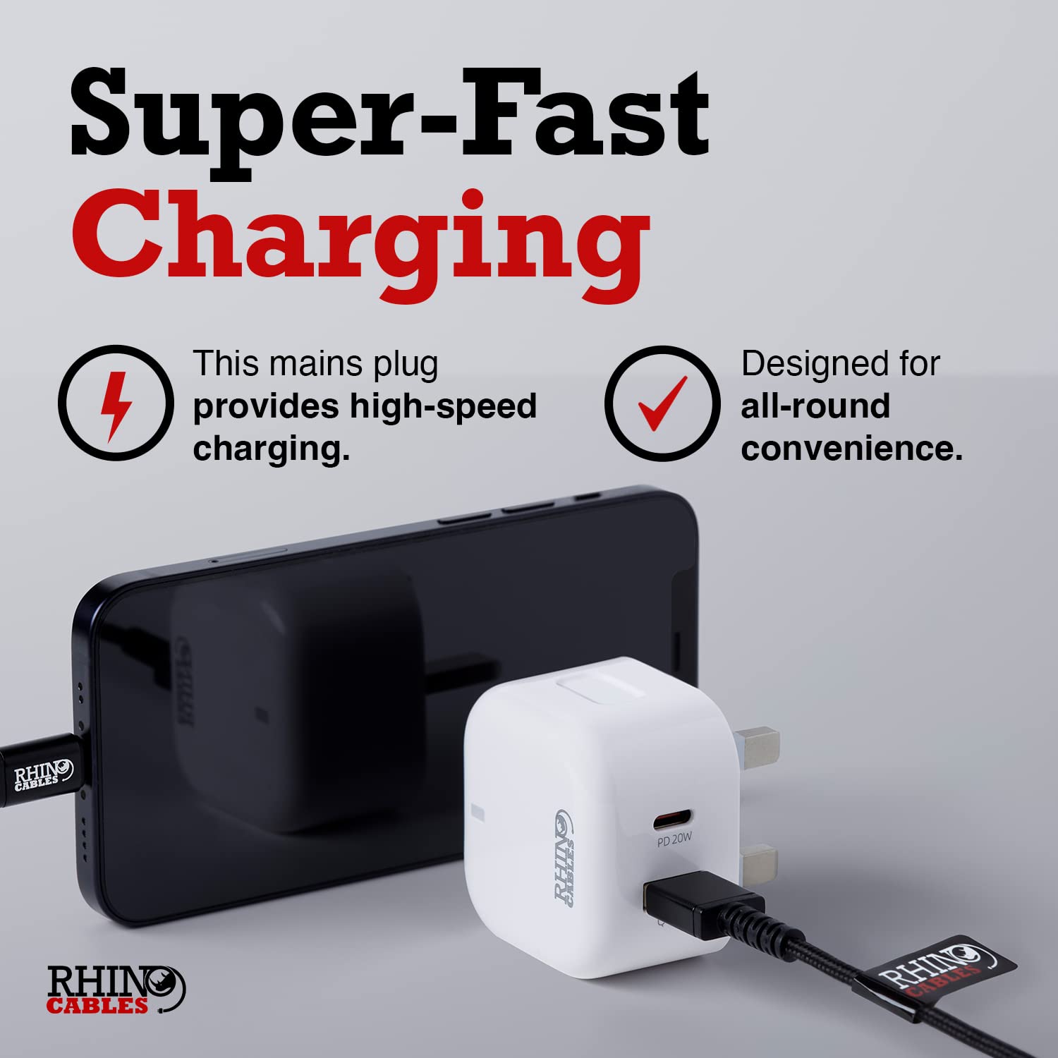 rhinocables USB C Charger Cable with Dual Port Fast Mains Charger Bundle - Image 3