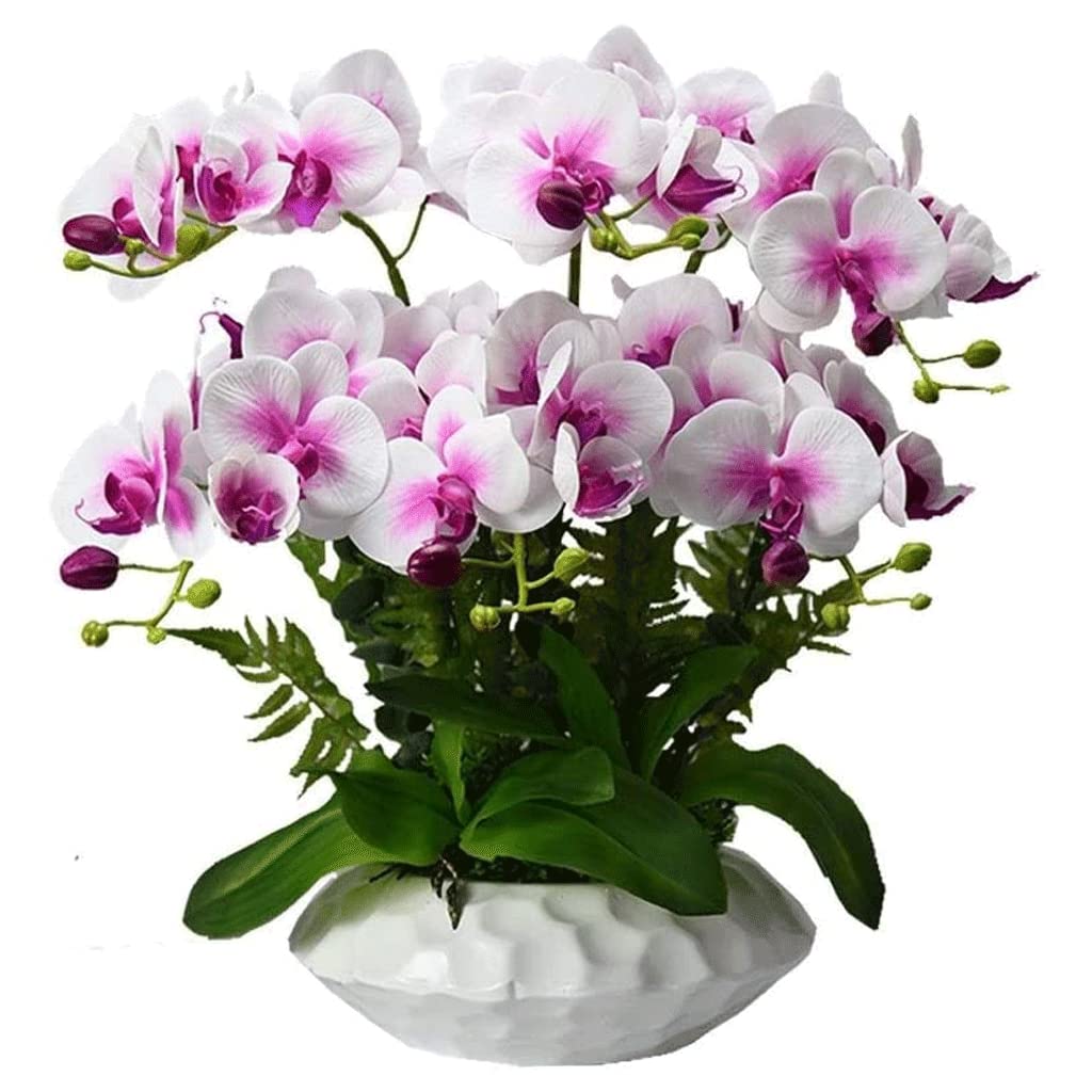 MYUYEE Artificial Phalaenopsis Flowers Faux Orchids Plant Artificial Flowers Planter Set Vase Decoration Indoor