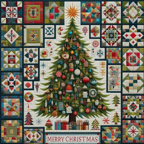 Ceitura 14CT Stamped Cross Stitch Kits for Beginners Adults - Christmas Tree Embroidery Kit DIY Printed Needlework Craft Kit with Cotton Thread Holiday Home Decor Wall Art Gift 15.75x15.75in