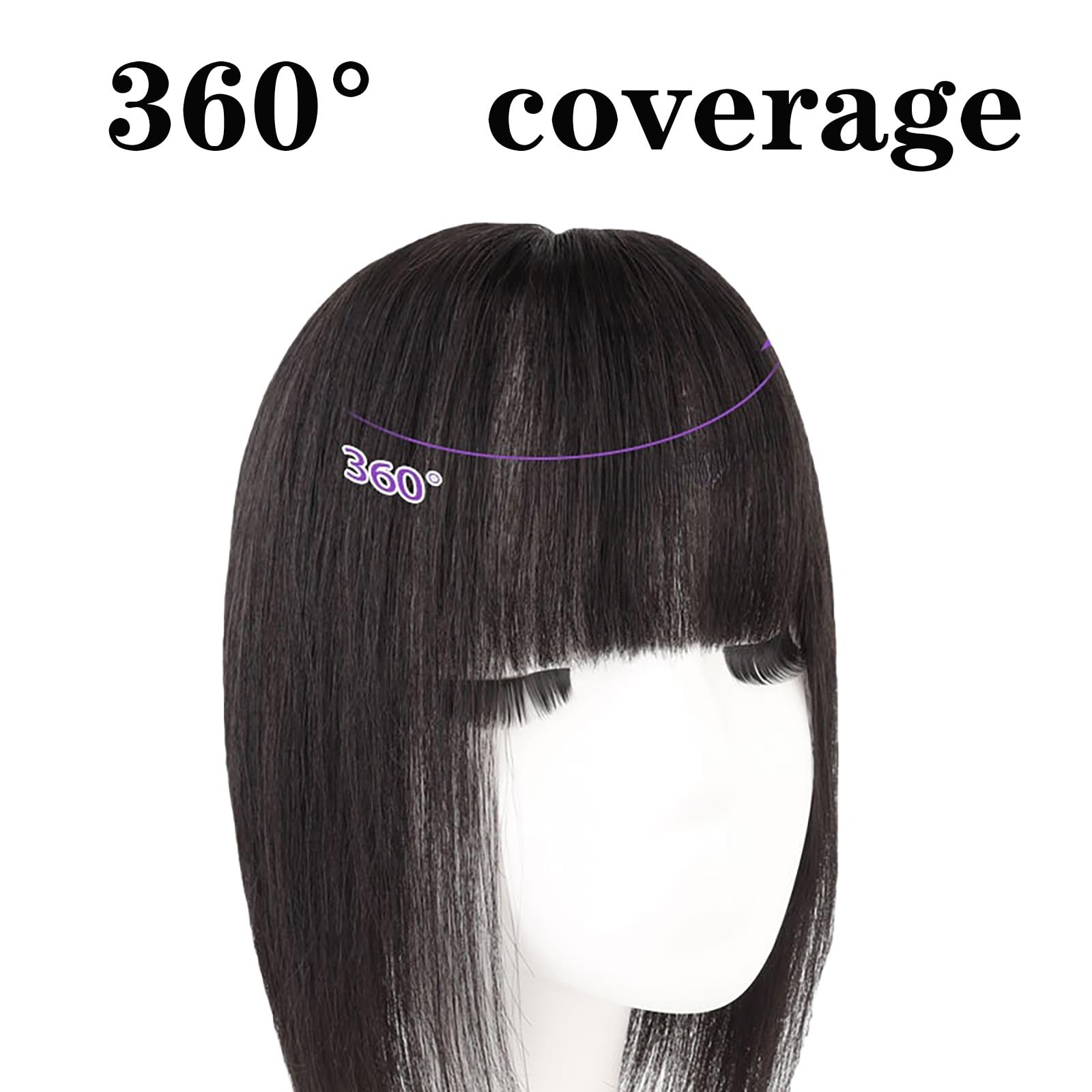 Schwarze Haar-Toppermit Pony 100% Echthaarteile for Frauen 5 X 5 Zoll Seidentoupet Clip-In-Haarteile Haarverlängerungen for Dünner Werdendes Haar(12 inch)