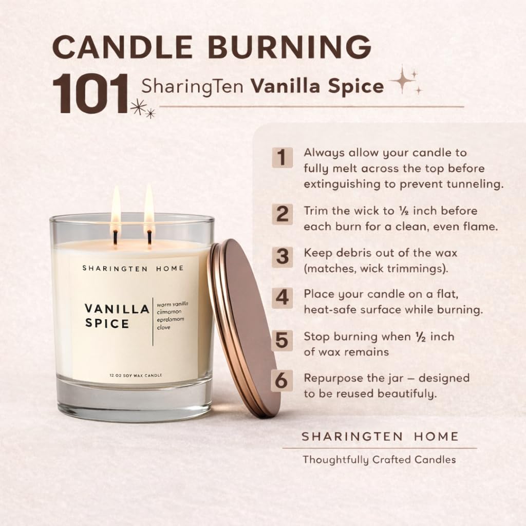 Vanilla Spice Candle Long-Burning, Lead-Free Double Wick Clean-Burning, Soy Wax Scented with Pure Essential Oils Perfect for Gift-Giving