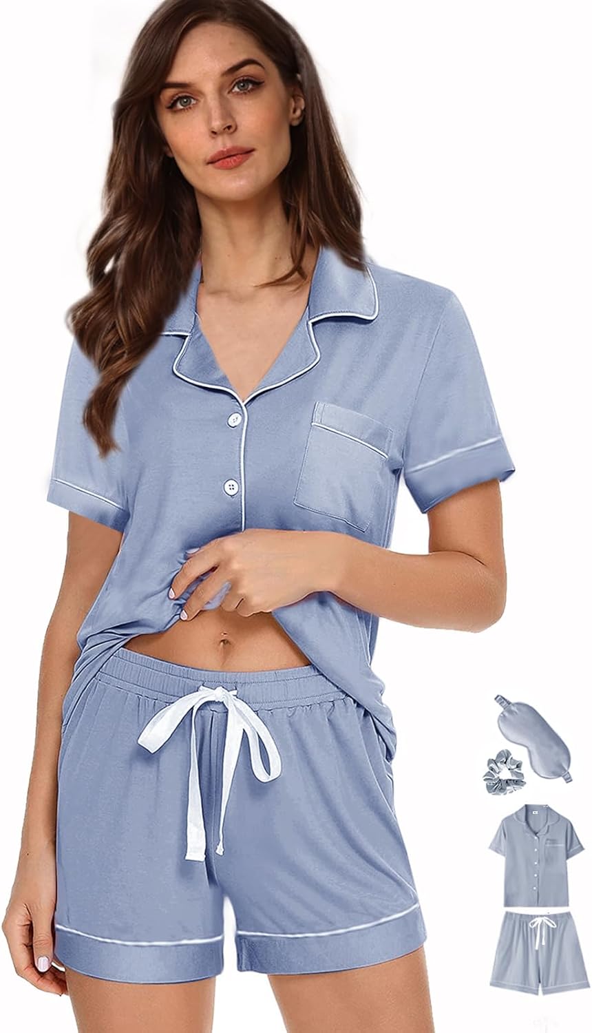 4Pcs Pajamas Set for Women Sleepwear Womens Soft Pajama Sets Button Down Nightwear Knit Pjs Lounge Sets XS-XXL - Image 6