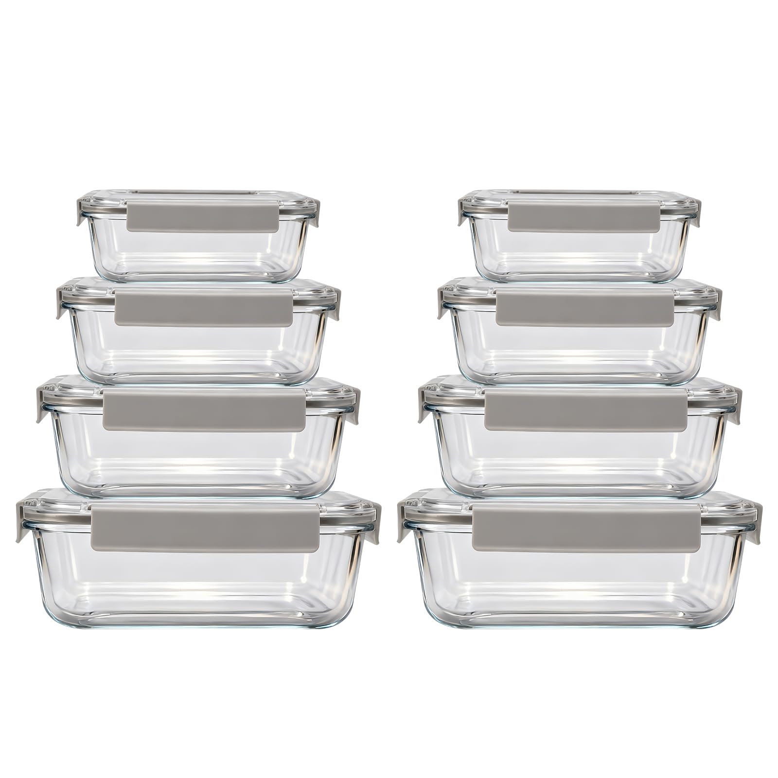 pantrytine [10 Pack Glass Food Containers with Lids - Leakproof glass Lunch Box - Glass Meal Prep Container Reusable -Tight Lock Food Storage Container - 4 Sizes