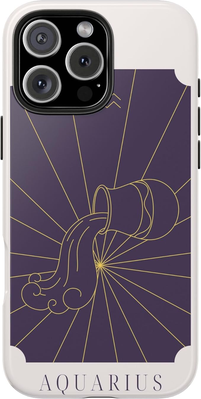 Aquarius Minimalistic Girly Tough Phone Case Compatible with iPhone. Purple and Pink Zodiac Design. Gift for Aquarius