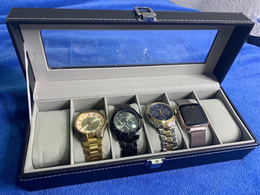 6/mo Finance Watch Box Organizer for Men, Ohuhu Watch Case, 6 Slot