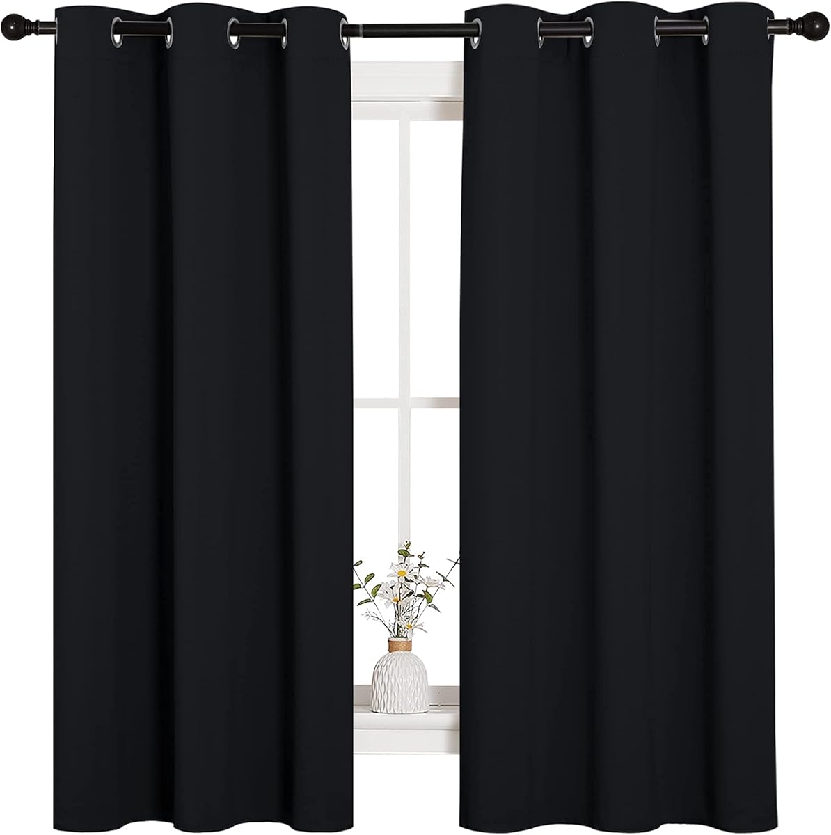 NICETOWN Pitch Black Solid Thermal Insulated Grommet Blackout Curtains/Drapes for Bedroom Window (2 Panels, 42 inches Wide by 63 inches Long, Black)