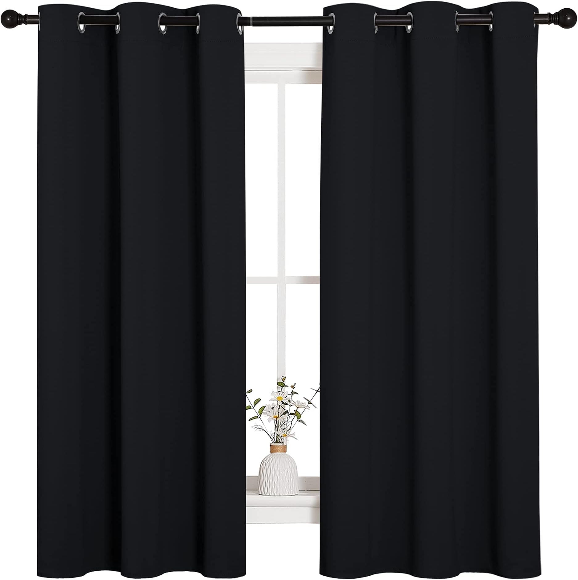 W42 X L63 , Jet Black : Nicetown Pitch Black Solid Thermal Insulated Grommet Blackout Curtains / Drapes For Bedroom Window (2 Panels,42 Inch Wide by 63 Inch Long,Black)