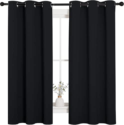 NICETOWN Pitch Black Solid Thermal Insulated Grommet Blackout Curtains/Drapes for