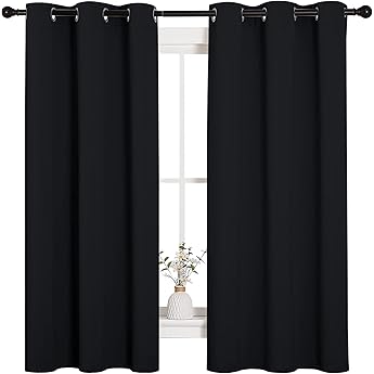 RYB HOME Blackout Sliding Door Curtains, Soft and Solid Thermal Insulated Drapes Durable Ceiling to Floor Privacy Bay Window Curtain for Villa Dining Room Nursery, Black, W52 x L120 inches, 2 Panels