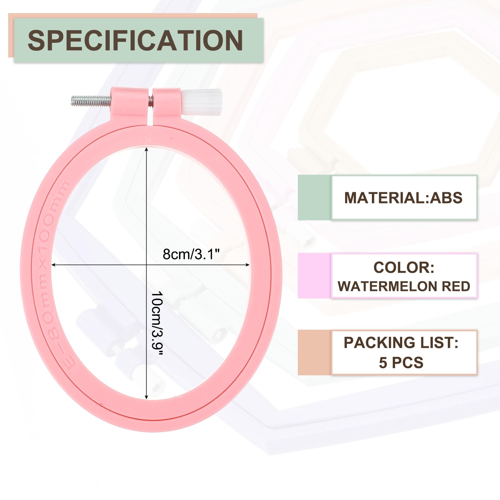 PATIKIL 5 Pieces 3.1" x 3.9" Oval Embroidery Hoops - Image 2