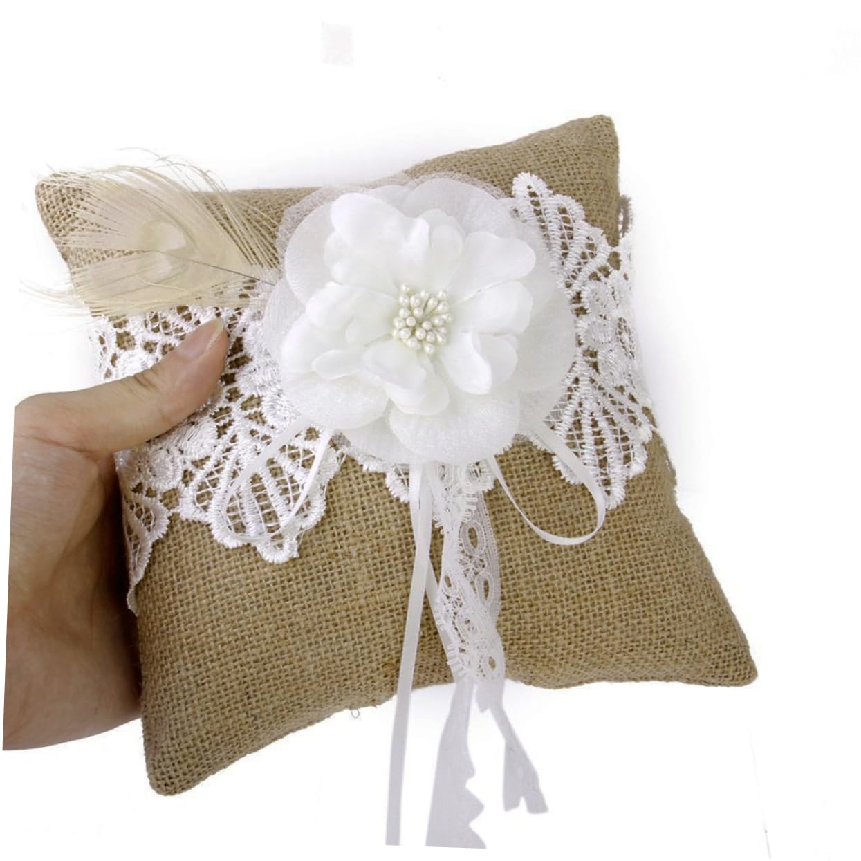 CAXUSD Jute Pillow with Bowknot Decoration for Wedding Ceremony Compact Design with Strap for Page Boy Lightweight and Easy to Carry