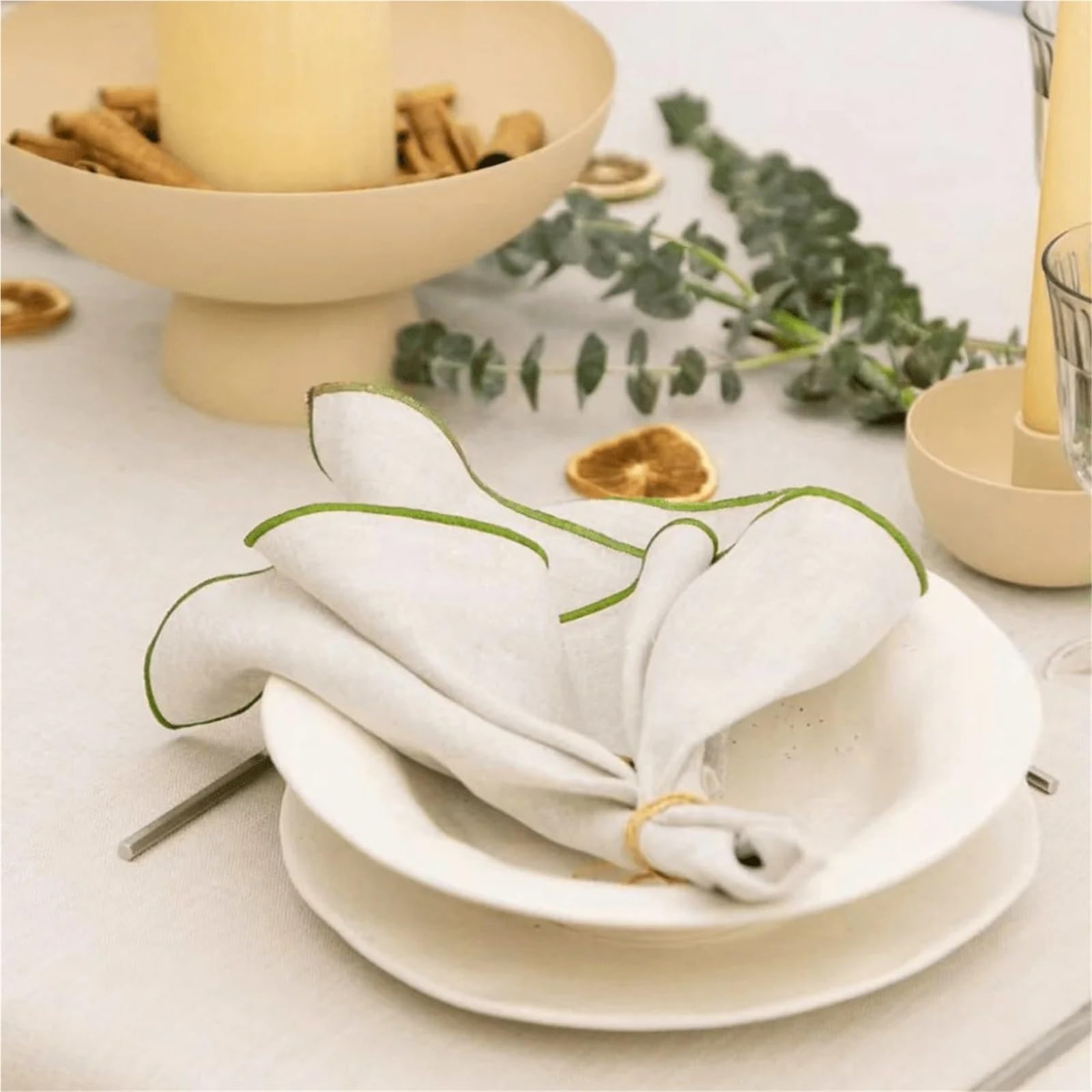 Servilletas de Mesa de algodón, Servilletas de Mesa 40x40cm Mezcla algodón y Lino 6uds Multicolor(6pcs Green Napkin)