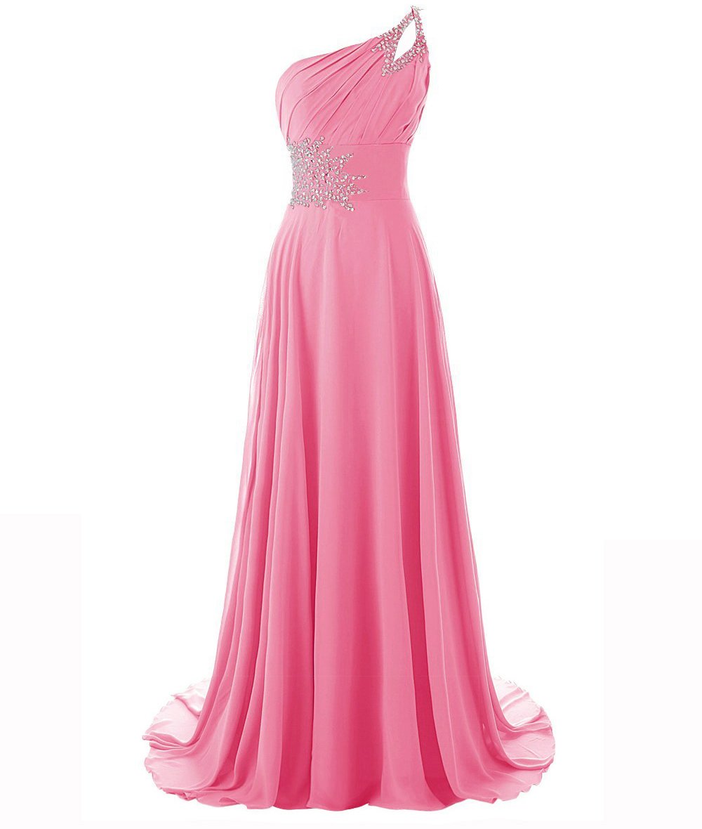 Women's One Shoulder Beadings Chiffon Bridesmaid Long Prom Dresses XS Violet