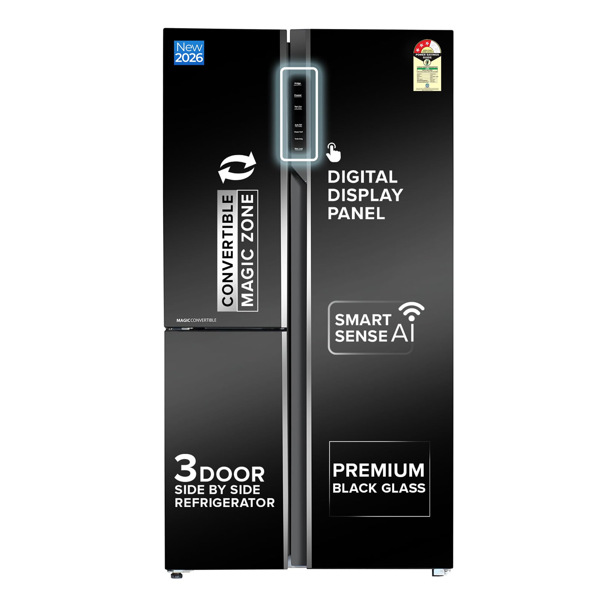 Haier 598L 3 Star 3-Door Side by Side Frost Free Refrigerator|Convertible|Wi-Fi|Expert Inverter|Digital Display Panel|Triple Twist Ice Maker|Deo Fresh Technology (HRT-683KGU1, Black Glass)